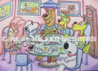 Cartoon dogs playing poker
